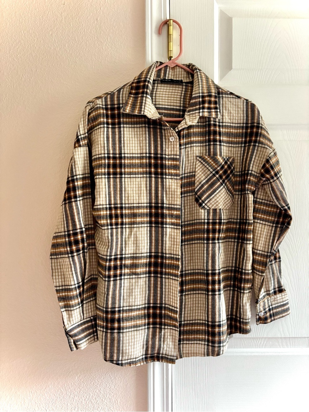 Shein Womens Flannel Plaid Button Up Brown Long Sleeve Size Small